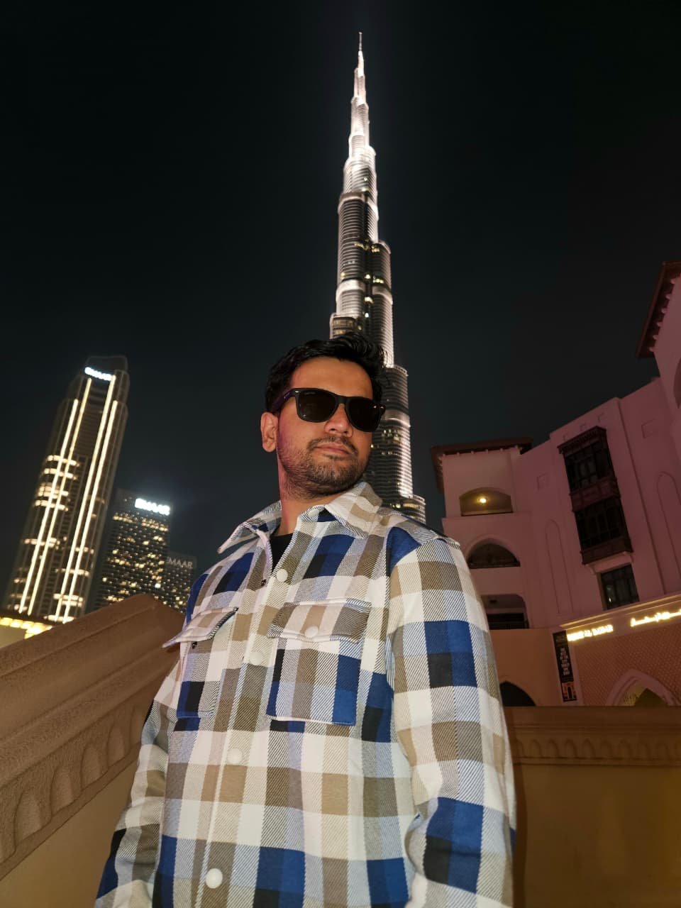 Irfan Ahmad in Dubai in front of the Burj Khalifa